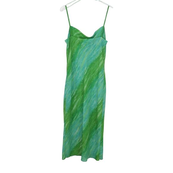 Shoulder Y2k Green & Blue Swirly Dress Babydoll Cami Midi Dress Small Medium - Picture 4 of 7